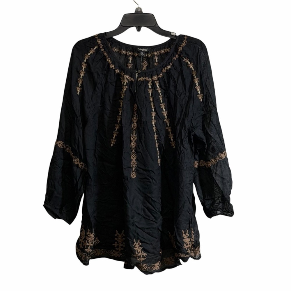 Lucky Brand 1X Embroidered Peasant Blouse Crinkled Gauze NWT